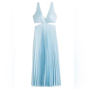 Abercrombie & Fitch A&F Satin V Neck Pleated Cut Out Maxi Dress Sky Blue Small